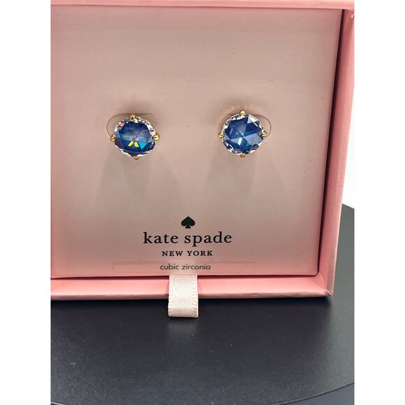 Kate Spade Bright Ideas Blue Sapphire CZ Prong Set Classic Stud Earrings New - Picture 8 of 8